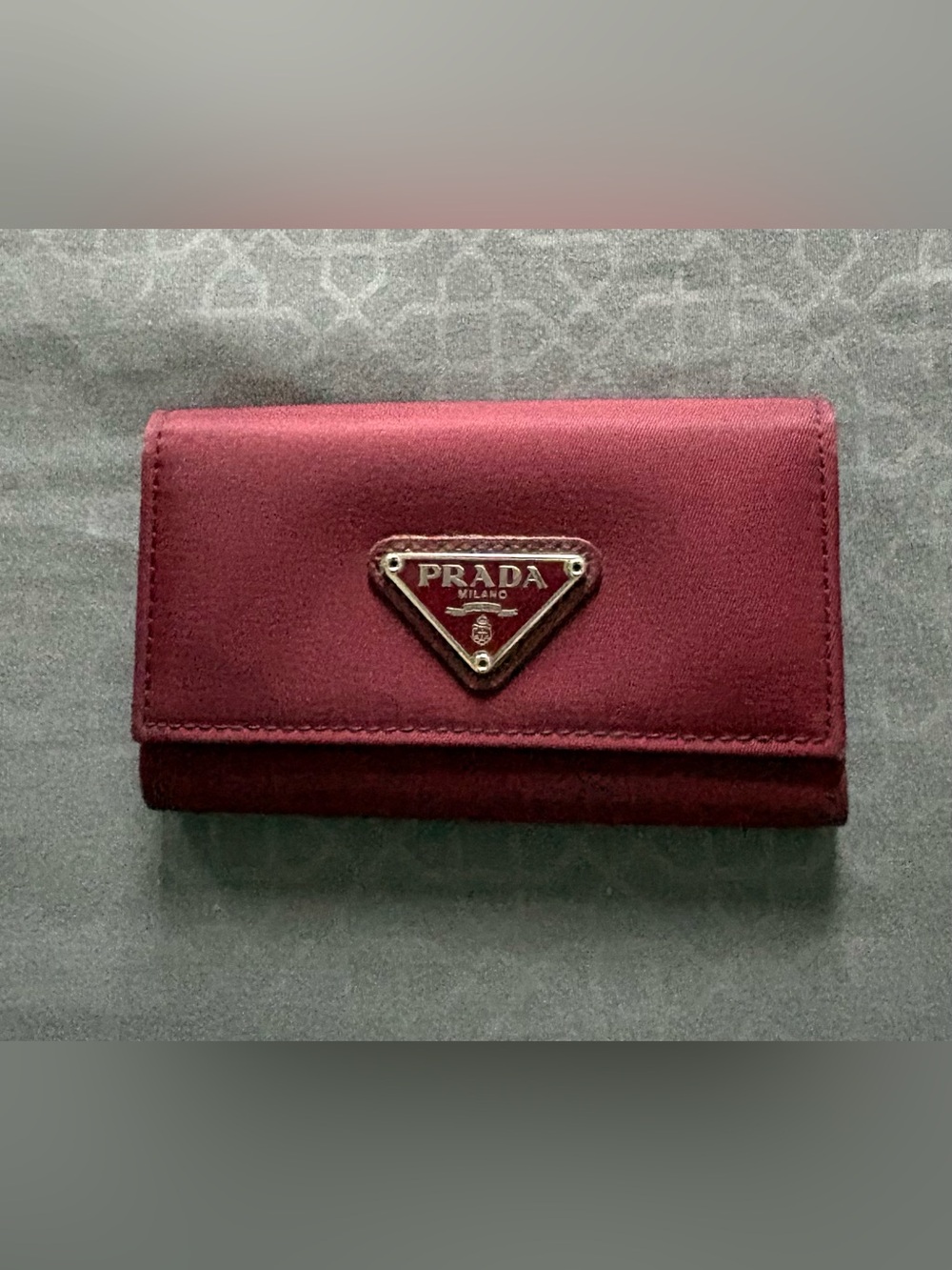 Prada Burgundy Triangular Logo Card & Key Holder